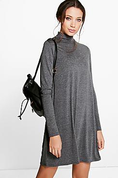 Boohoo Tall Vera Long Sleeve Roll Neck Swing Dress