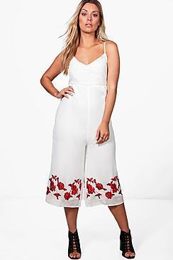 Boohoo Plus Kelly Embroidered Culotte Jumpsuit