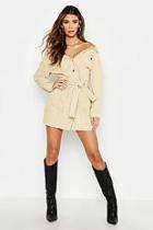 Boohoo Cord Off The Shoulder Belted Denim Shirt Dress