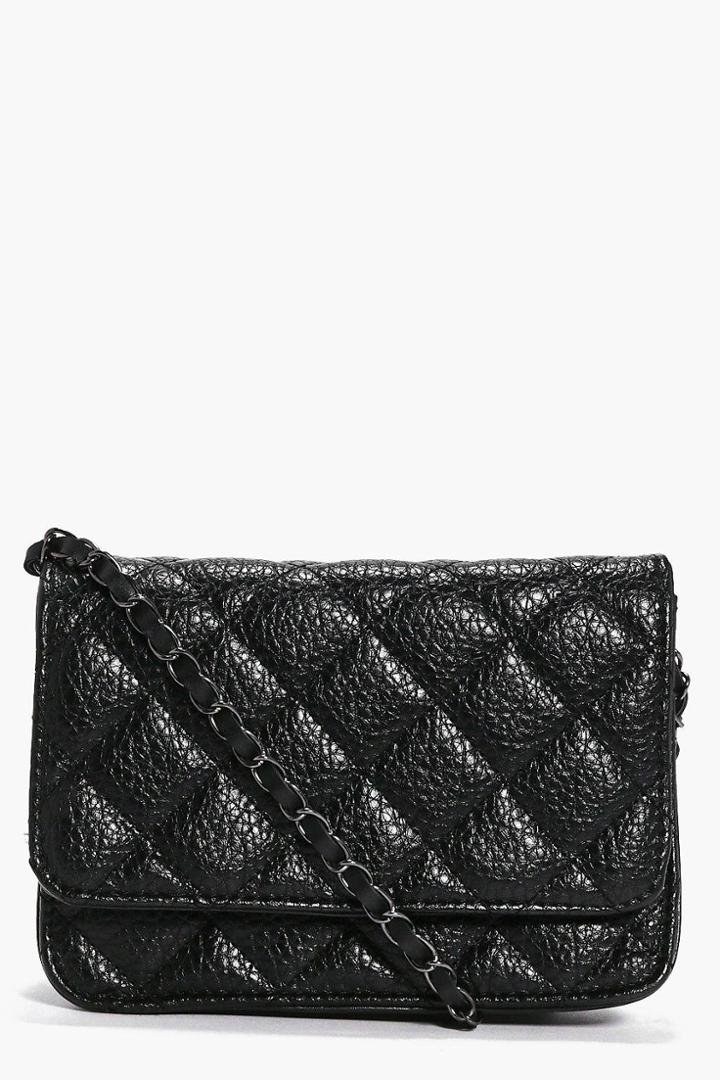 Boohoo Darcey Quilted Chain Strap Cross Body Bag Black