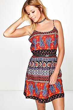 Boohoo Vera Paisley Stripe Strappy Sun Dress