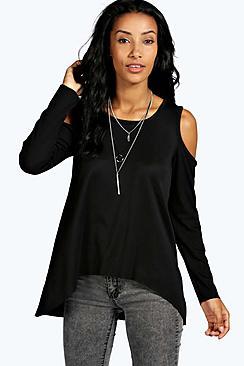 Boohoo Ribbed Cold Shoulder Long Sleeve Top