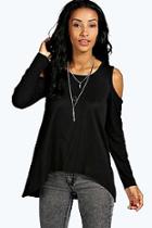 Boohoo Ribbed Cold Shoulder Long Sleeve Top