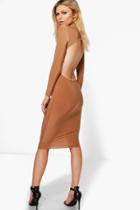 Boohoo Petite Georgia Long Sleeve Backless Midi Dress Sand