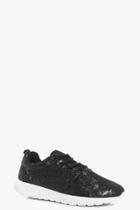 Boohoo Sophie Sequin Runner Trainer Black