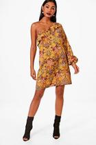 Boohoo Ruffle One Shoulder Floral Shift Dress