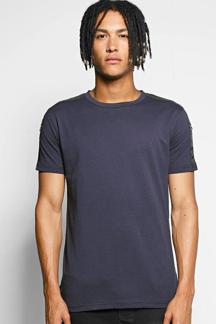Boohoo Crew Neck T Shirt With Shoulder Taping Navy