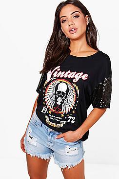 Boohoo Hayley Sequin Sleeve T-shirt