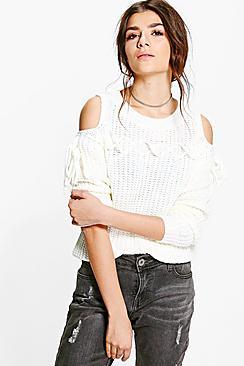 Boohoo Karina Lace Up Cold Shoulder Jumper