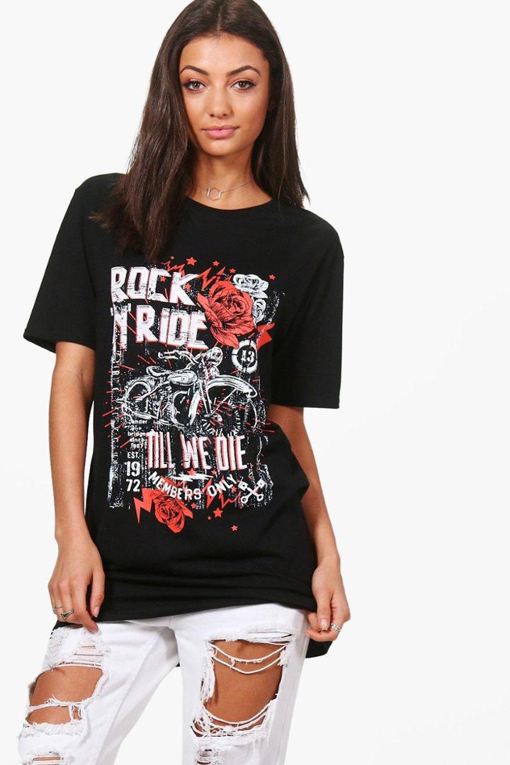 Boohoo Tall Vali Washed Band Print Oversized T-shirt Black