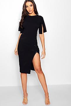 Boohoo Abbie Split Sleeve Button Midi Dress