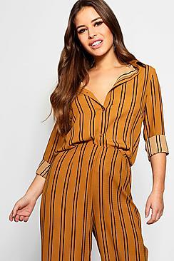 Boohoo Petite Oversized Stripe Chiffon Shirt
