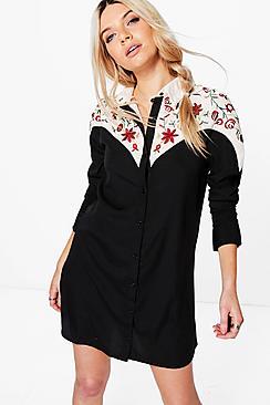 Boohoo Boutique Iva Embroidered Western Shirt Dress