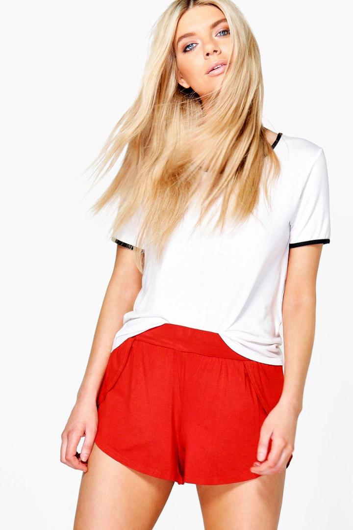 Boohoo Laura Wrap Over Jersey Shorts Rust