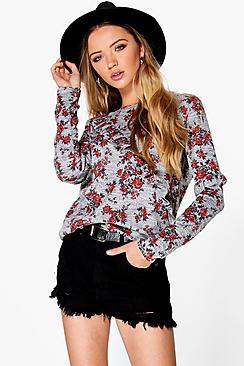 Boohoo Leanne Floral Ruffle Long Sleeve Top