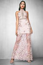 Boohoo Premium Ally Halter Neck Embroidered Maxi Dress