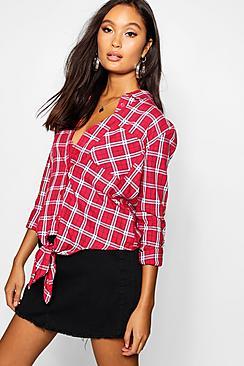 Boohoo Tie Front Check Shirt