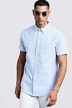 Boohoo Slim Stripe Oxford Short Sleeve Shirt
