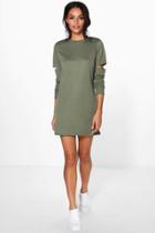 Boohoo Charly Cut Out Sleeve Sweat Dress Khaki