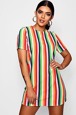 Boohoo Rayah Tonal Stripe Short Sleeve Shift Dress