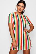 Boohoo Rayah Tonal Stripe Short Sleeve Shift Dress