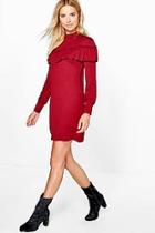 Boohoo Amelia Ruffle Detail High Neck Shift Dress