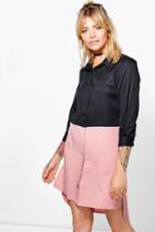 Boohoo Angharad Colour Block Shirt Dress Nude