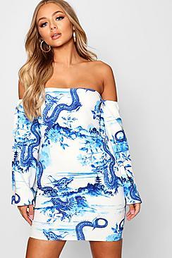Boohoo Off The Shoulder Oversized Sleeve Mini Dress