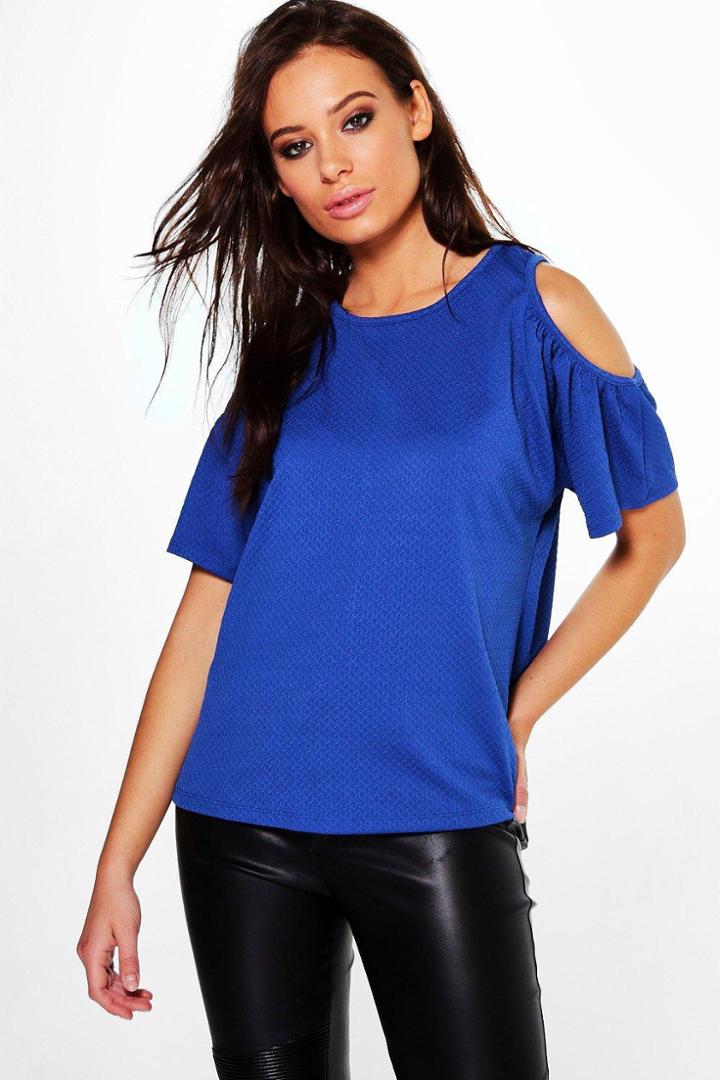 Boohoo Kristy Textured Cold Shoulder Top Cobalt