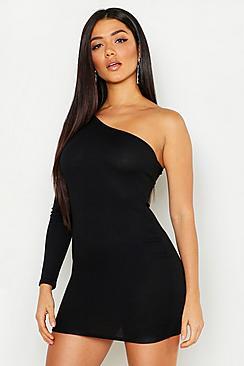 Boohoo Rib One Shoulder Bodycon Dress