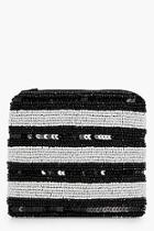 Boohoo Nancy Mono Stripe Beaded Purse