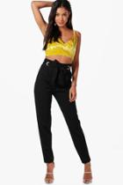Boohoo Gia High Waist Eyelet Detail Slim Fit Trousers Black