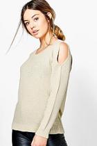 Boohoo Petite Donna Cold Shoulder Moss Stitch Jumper