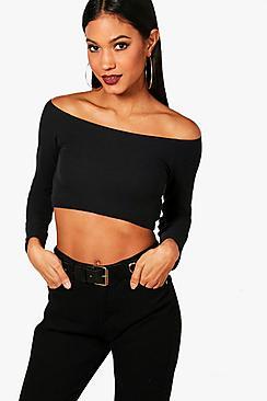 Boohoo Gillian Bardot Long Sleeve Crop Jumper