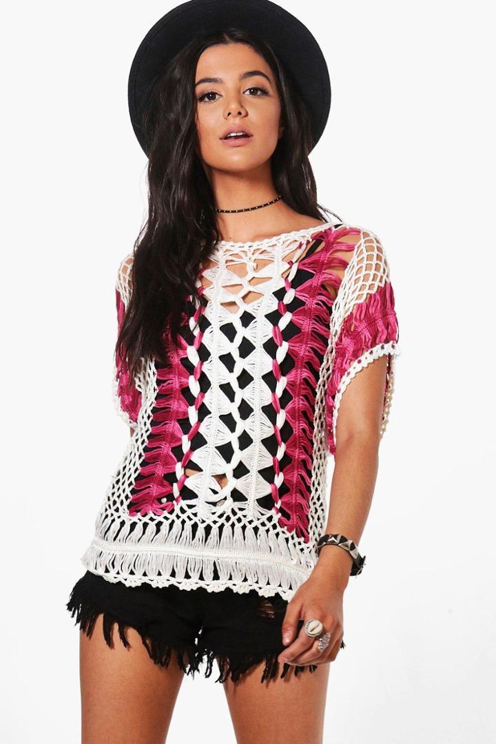 Boohoo Anna Crochet Knitted Top Rose