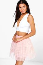 Boohoo Boutique Marin Grid Tulle Skater Skirt Nude