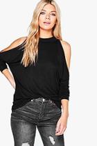 Boohoo Kitty High Neck Batwing Cold Shoulder Top