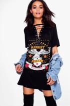 Boohoo Sheeva Lace Up Band T-shirt Dress Black