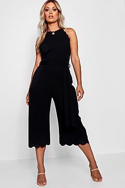 Boohoo Plus Scallop Edge Wide Leg Jumpsuit