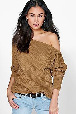Boohoo Lola Slash Neck Fisherman Jumper