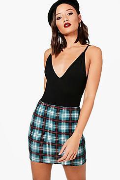 Boohoo Alice Crepe Check Micro Mini Skirt