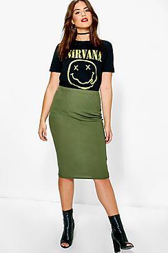 Boohoo Plus Amelia Rib Midi Skirt