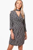 Boohoo Isolde Choker Wrap Shirt Dress Black