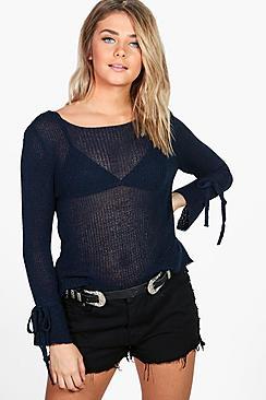 Boohoo Alice Tie Sleeve Jumper