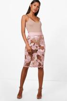 Boohoo Bea Boutique Mesh Embroidered Midi Skirt Blush