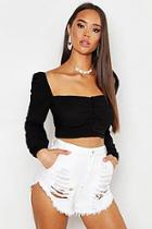 Boohoo Square Neck Button Up Cotton Look Crop Top