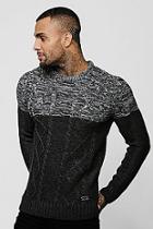 Boohoo Cable Knit Contrast Panel Crew Neck Jumper