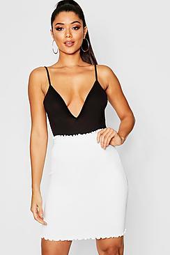 Boohoo Ribbed Lattice Hem Skirt