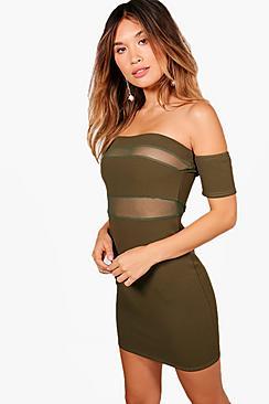 Boohoo Nala Off The Shoulder Mesh Bodycon Dress