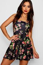 Boohoo Square Neck Floral Skater Dress
